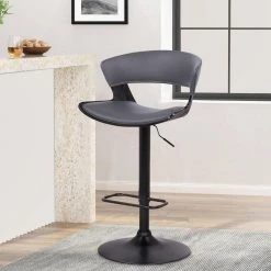 43 in. Low Back Metal Gray Bar Stool with Curved Leatherette Back and Swivel Mechanism by Benjara 15 43 in. Low Back Metal Gray Bar Stool with Curved Leatherette Back and Swivel Mechanism by Benjara -Cheap Benjara Store gray benjara bar stools bm270413 31 1000