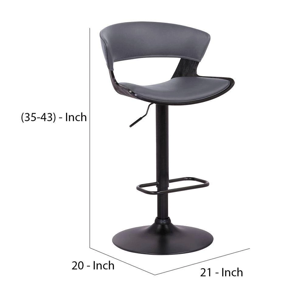 43 in. Low Back Metal Gray Bar Stool with Curved Leatherette Back and Swivel Mechanism by Benjara 6 43 in. Low Back Metal Gray Bar Stool with Curved Leatherette Back and Swivel Mechanism by Benjara - Image 6