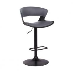 43 in. Low Back Metal Gray Bar Stool with Curved Leatherette Back and Swivel Mechanism by Benjara