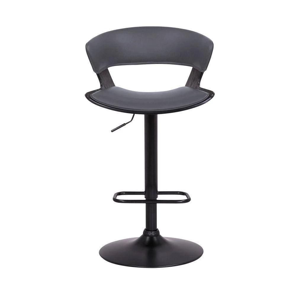 43 in. Low Back Metal Gray Bar Stool with Curved Leatherette Back and Swivel Mechanism by Benjara 3 43 in. Low Back Metal Gray Bar Stool with Curved Leatherette Back and Swivel Mechanism by Benjara - Image 3