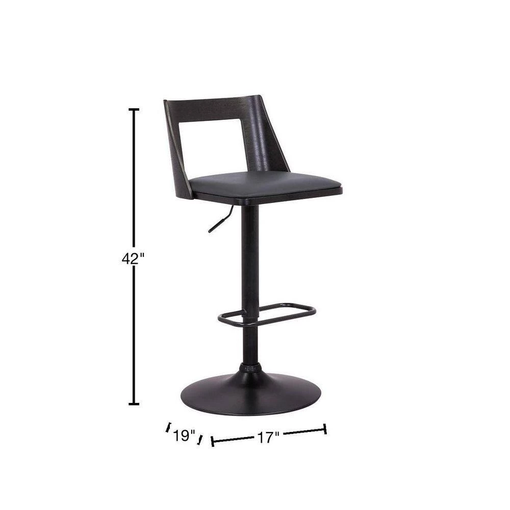 42 in. Gray Low Back Metal and Wooden Bar Stool with Curved Open Design Back by Benjara 3 42 in. Gray Low Back Metal and Wooden Bar Stool with Curved Open Design Back by Benjara - Image 3