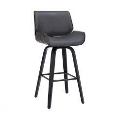 42 in. Gray Low Back Wooden Bar Stool with Curved Padded Back and Seat by Benjara
