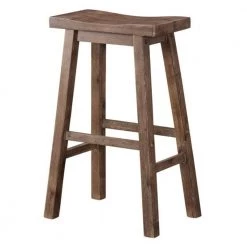 29.25 in. H Large Gray Wooden Frame Saddle Seat Bar Height Stool with Angled Legs by Benjara