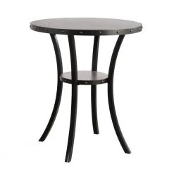 36 In. Gray Round Wood Bar Table with Flared Legs by Benjara