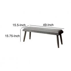 Vilhelm I Mid Century Modern Style Gray Metal and Fabric Upholstered Bench 15.5" L x 49" W x 15.75" H by Benjara -Cheap Benjara Store gray benjara bedroom benches bm123680 44 1000