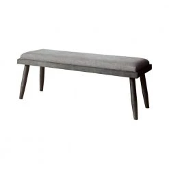 Vilhelm I Mid Century Modern Style Gray Metal and Fabric Upholstered Bench 15.5" L x 49" W x 15.75" H by Benjara