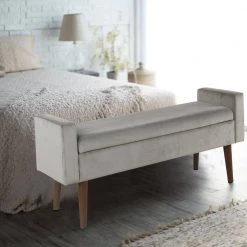16 in. L x 48 in. W x 21 in. H Gray Velvet Upholstered Wooden Bench with Lift Top Storage and Tapered Feet by Benjara 5 16 in. L x 48 in. W x 21 in. H Gray Velvet Upholstered Wooden Bench with Lift Top Storage and Tapered Feet by Benjara -Cheap Benjara Store gray benjara bedroom benches bm194088 31 1000