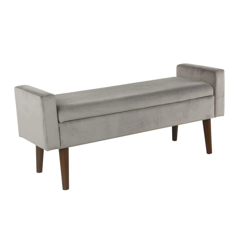 16 in. L x 48 in. W x 21 in. H Gray Velvet Upholstered Wooden Bench with Lift Top Storage and Tapered Feet by Benjara 1 16 in. L x 48 in. W x 21 in. H Gray Velvet Upholstered Wooden Bench with Lift Top Storage and Tapered Feet by Benjara