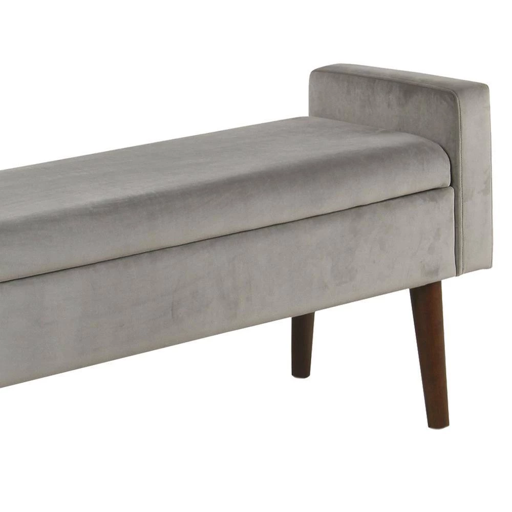 16 in. L x 48 in. W x 21 in. H Gray Velvet Upholstered Wooden Bench with Lift Top Storage and Tapered Feet by Benjara 2 16 in. L x 48 in. W x 21 in. H Gray Velvet Upholstered Wooden Bench with Lift Top Storage and Tapered Feet by Benjara - Image 2