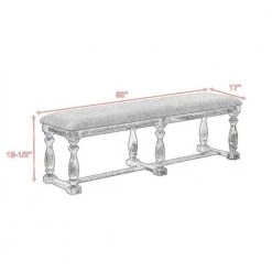 Gray Farmhouse Style Bench with Padded Seating and Turned Pedestal Base 60 in. L x 17 in. W x 19.5 in. H by Benjara -Cheap Benjara Store gray benjara bedroom benches bm215332 44 1000