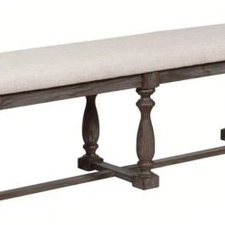 Gray Farmhouse Style Bench with Padded Seating and Turned Pedestal Base 60 in. L x 17 in. W x 19.5 in. H by Benjara -Cheap Benjara Store gray benjara bedroom benches bm215332 4f 1000