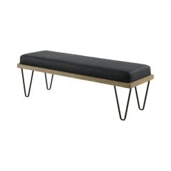Gray Leatherette Padded Bench with Hairpin Legs 15.75 in. L x 47.5 in. W x 16 in. H by Benjara
