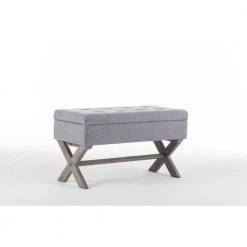 Gray Fabric Lift Top Storage Bench with Button Tufting (16.5 in. x 36.25 in. x 19.75 in.) by Benjara -Cheap Benjara Store gray benjara bedroom benches bm274259 31 1000
