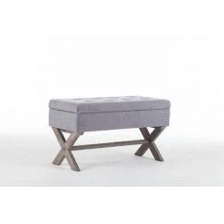 Gray Fabric Lift Top Storage Bench with Button Tufting (16.5 in. x 36.25 in. x 19.75 in.) by Benjara