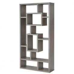 Splendid 70.75 in. H Gray Geometric Cubed Wooden 11-Shelf Rectangular Standard Bookcase by Benjara