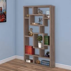 Splendid 70.75 in. H Gray Geometric Cubed Wooden 11-Shelf Rectangular Standard Bookcase by Benjara -Cheap Benjara Store gray benjara bookcases bookshelves bm159067 c3 1000