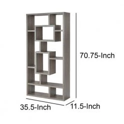 Splendid 70.75 in. H Gray Geometric Cubed Wooden 11-Shelf Rectangular Standard Bookcase by Benjara -Cheap Benjara Store gray benjara bookcases bookshelves bm159067 fa 1000
