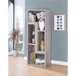 Modern Style Gray 5-Shelves Wooden Bookcase 47.25 in. L x 15.25 in. W x 22 in . H by Benjara -Cheap Benjara Store gray benjara bookcases bookshelves bm159208 31 1000