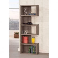 70.75 in. H Gray Sturdy Semi Backless Wooden Bookcase by Benjara -Cheap Benjara Store gray benjara bookcases bookshelves bm159406 31 1000