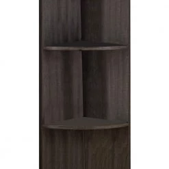 Gray Wooden Corner Display Cabinet with 5-Storage Shelves by Benjara -Cheap Benjara Store gray benjara bookcases bookshelves bm179611 1f 1000