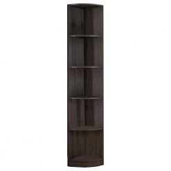Gray Wooden Corner Display Cabinet with 5-Storage Shelves by Benjara