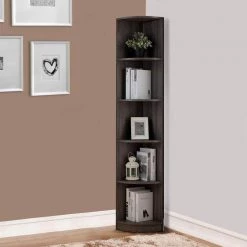 Gray Wooden Corner Display Cabinet with 5-Storage Shelves by Benjara -Cheap Benjara Store gray benjara bookcases bookshelves bm179611 fa 1000