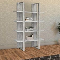 70.75 in. Light Gray Wooden 4-Shelf Ladder Bookcase by Benjara -Cheap Benjara Store gray benjara bookcases bookshelves bm245879 31 1000