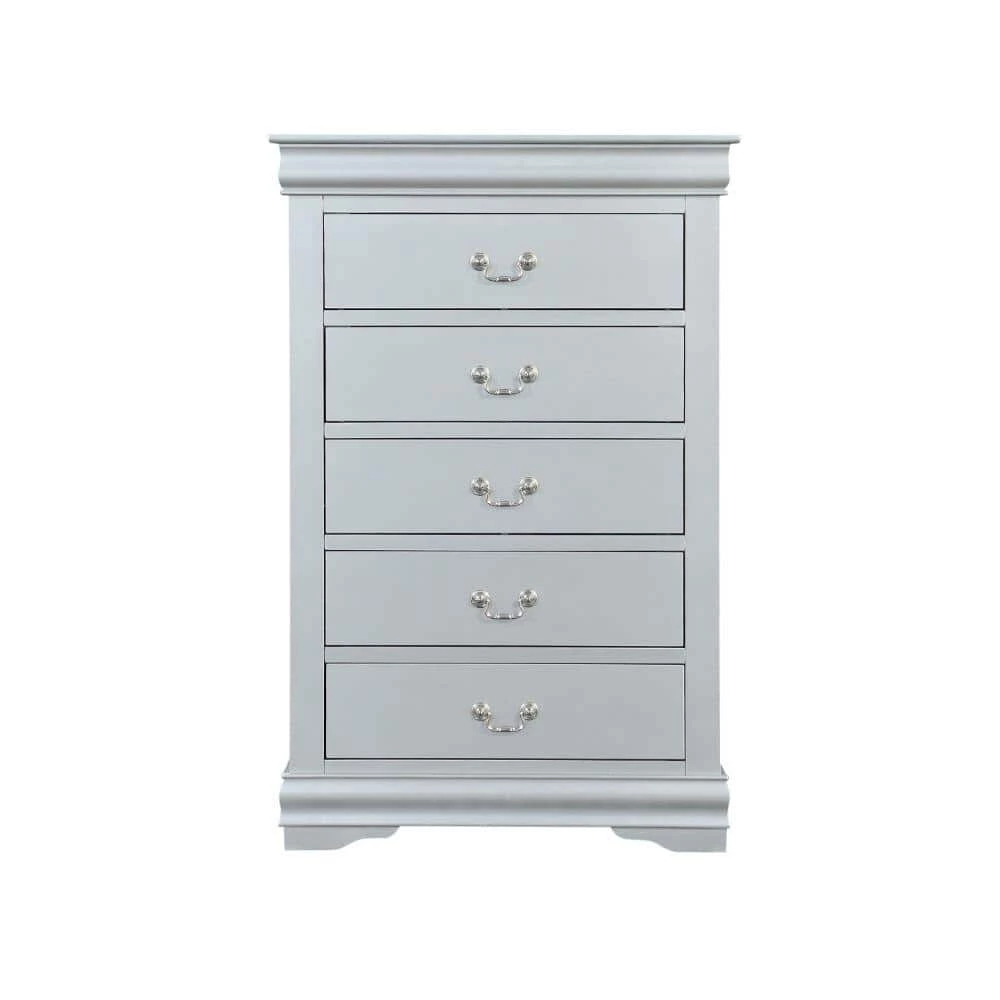 5-Drawer Gray Spacious Wooden Chest with Bracket Base 31.22" L x 15.43" W x 47.44" H by Benjara 1 5-Drawer Gray Spacious Wooden Chest with Bracket Base 31.22" L x 15.43" W x 47.44" H by Benjara