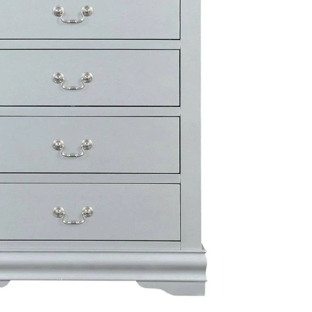 5-Drawer Gray Spacious Wooden Chest with Bracket Base 31.22" L x 15.43" W x 47.44" H by Benjara 2 5-Drawer Gray Spacious Wooden Chest with Bracket Base 31.22" L x 15.43" W x 47.44" H by Benjara - Image 2