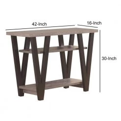 15.5 in. Gray and Black Small Rectangle Solid Wooden Zigzag Contemporary Console Table with Bottom Shelves by Benjara -Cheap Benjara Store gray benjara console tables bm184947 44 1000