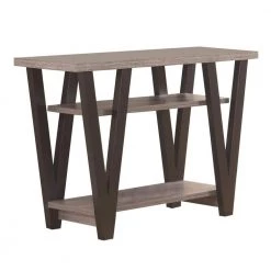 15.5 in. Gray and Black Small Rectangle Solid Wooden Zigzag Contemporary Console Table with Bottom Shelves by Benjara