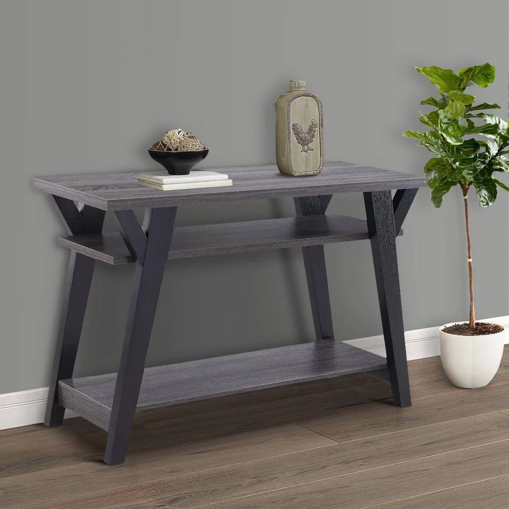 42 in. Gray Rectangle Wooden Console Table with 2 Bottom Shelves by Benjara 8 42 in. Gray Rectangle Wooden Console Table with 2 Bottom Shelves by Benjara - Image 8