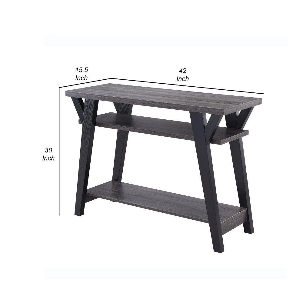 42 in. Gray Rectangle Wooden Console Table with 2 Bottom Shelves by Benjara 6 42 in. Gray Rectangle Wooden Console Table with 2 Bottom Shelves by Benjara - Image 6