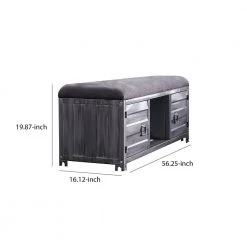 Industrial Gray Cushioned Metal Bench with 2-Cabinets and Open Shelf 56.25 in. L x 16.13 in. W x 19.88 in. H by Benjara -Cheap Benjara Store gray benjara dining benches bm203280 44 1000