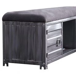 Industrial Gray Cushioned Metal Bench with 2-Cabinets and Open Shelf 56.25 in. L x 16.13 in. W x 19.88 in. H by Benjara -Cheap Benjara Store gray benjara dining benches bm203280 4f 1000