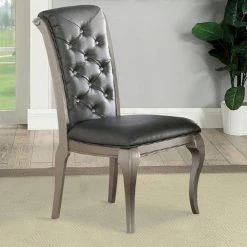 Gray and Silver with Tufted Back Rubber Wood Dining Chair (Set of 2) by Benjara -Cheap Benjara Store gray benjara dining chairs bm171529 31 1000