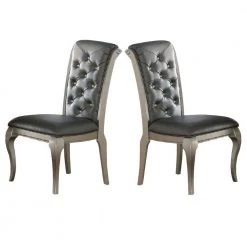 Gray and Silver with Tufted Back Rubber Wood Dining Chair (Set of 2) by Benjara
