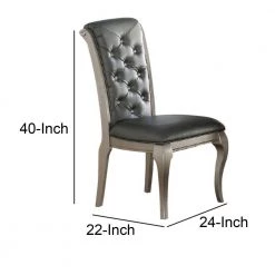 Gray and Silver with Tufted Back Rubber Wood Dining Chair (Set of 2) by Benjara -Cheap Benjara Store gray benjara dining chairs bm171529 fa 1000