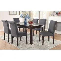 Upholstery Gray Solid Wood Dining Chair (Set of 2) by Benjara -Cheap Benjara Store gray benjara dining chairs bm171531 a0 1000