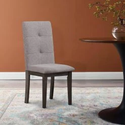 Gray Wood and Fabric Dining Side Chair with Square Tufts (Set of 2) by Benjara -Cheap Benjara Store gray benjara dining chairs bm180286 31 1000