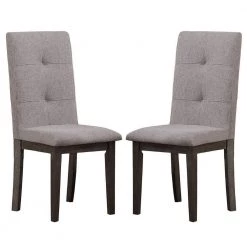 Gray Wood and Fabric Dining Side Chair with Square Tufts (Set of 2) by Benjara