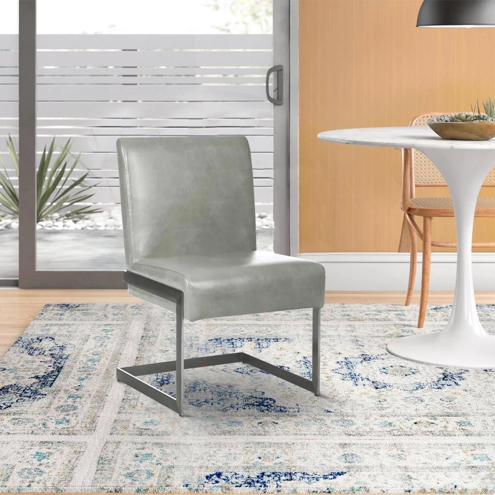 Gray Leatherette Upholstered with Dining Chair with Cantilever Base by Benjara 6 Gray Leatherette Upholstered with Dining Chair with Cantilever Base by Benjara - Image 6