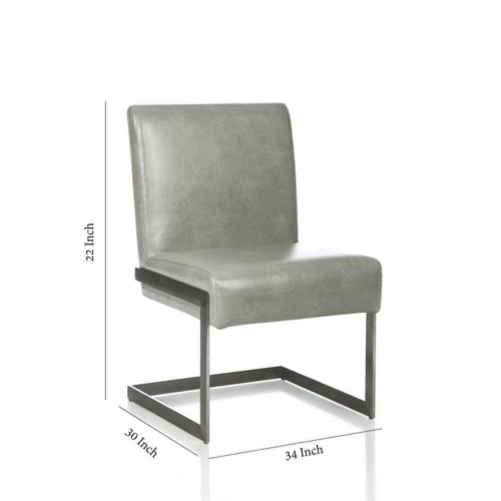 Gray Leatherette Upholstered with Dining Chair with Cantilever Base by Benjara 5 Gray Leatherette Upholstered with Dining Chair with Cantilever Base by Benjara - Image 5