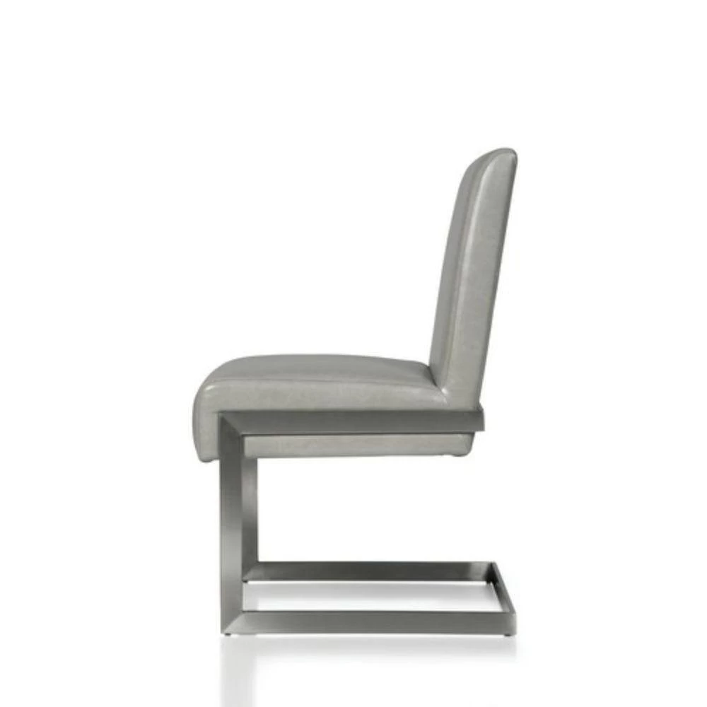 Gray Leatherette Upholstered with Dining Chair with Cantilever Base by Benjara 3 Gray Leatherette Upholstered with Dining Chair with Cantilever Base by Benjara - Image 3