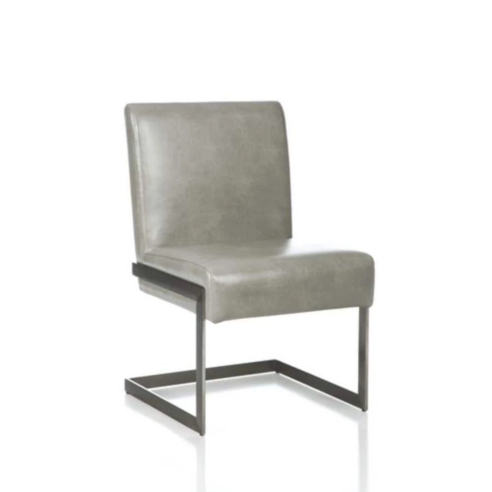 Gray Leatherette Upholstered with Dining Chair with Cantilever Base by Benjara 1 Gray Leatherette Upholstered with Dining Chair with Cantilever Base by Benjara