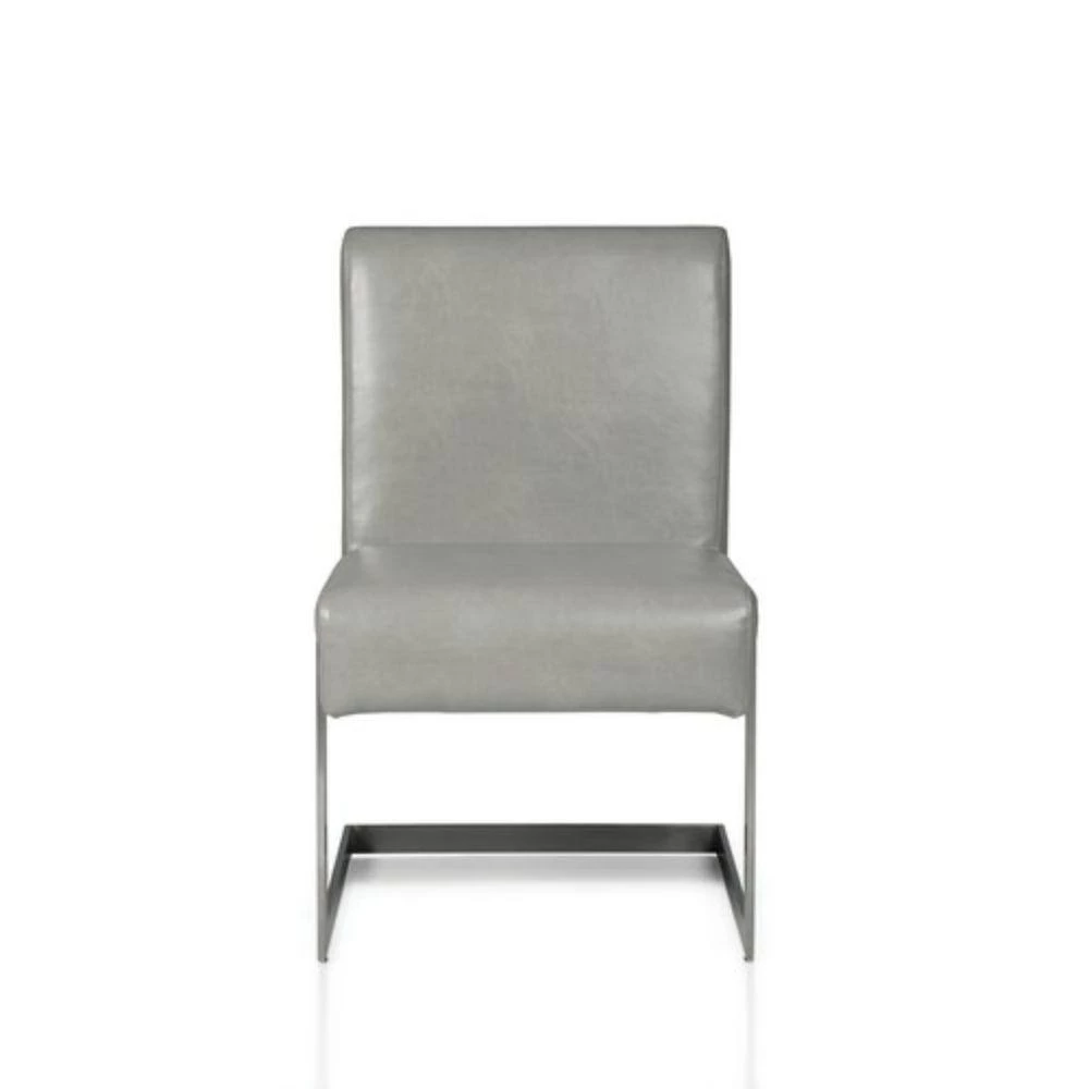 Gray Leatherette Upholstered with Dining Chair with Cantilever Base by Benjara 2 Gray Leatherette Upholstered with Dining Chair with Cantilever Base by Benjara - Image 2