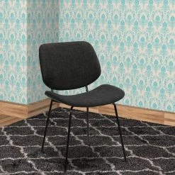 Gray Metal Body Dining Side Chair with Curved Fabric Seat and Backrest (Set of 2) by Benjara -Cheap Benjara Store gray benjara dining chairs bm214634 31 1000