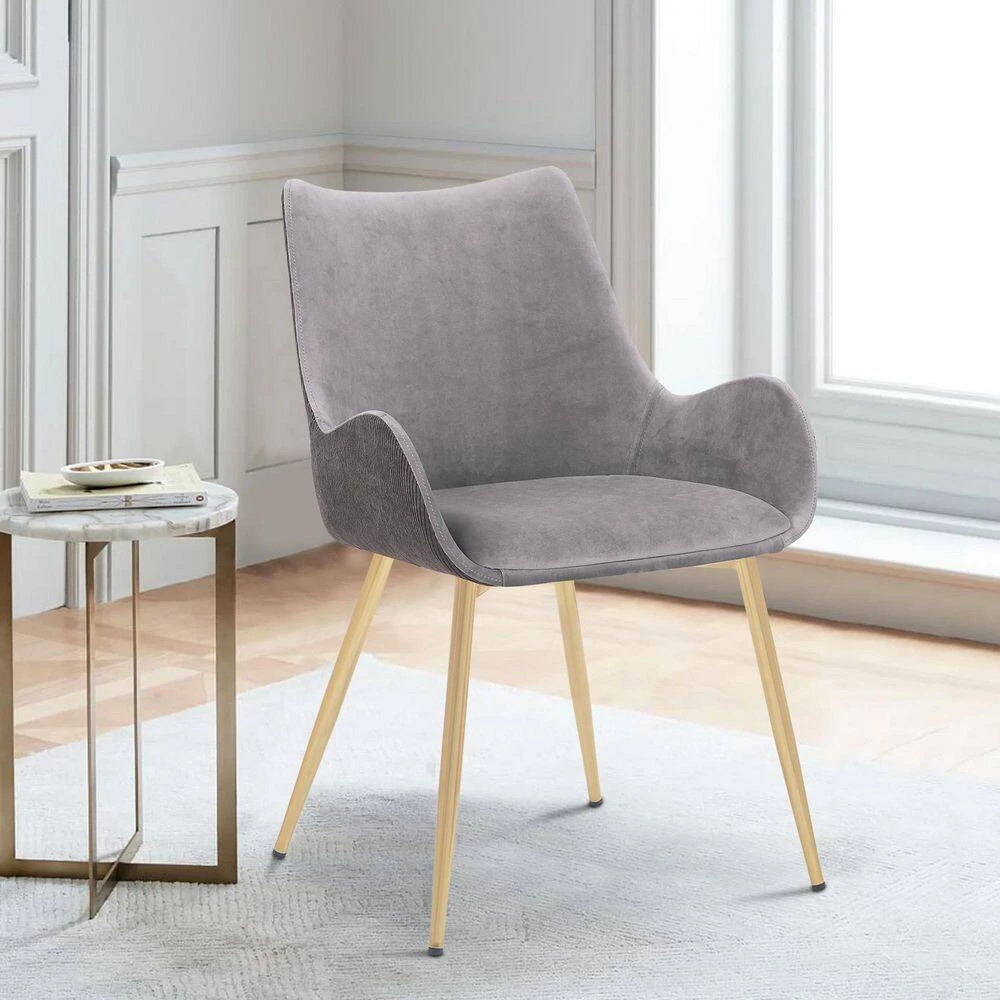 Gray Dining Chair with Sloped Arms and Metal Legs by Benjara 8 Gray Dining Chair with Sloped Arms and Metal Legs by Benjara - Image 8