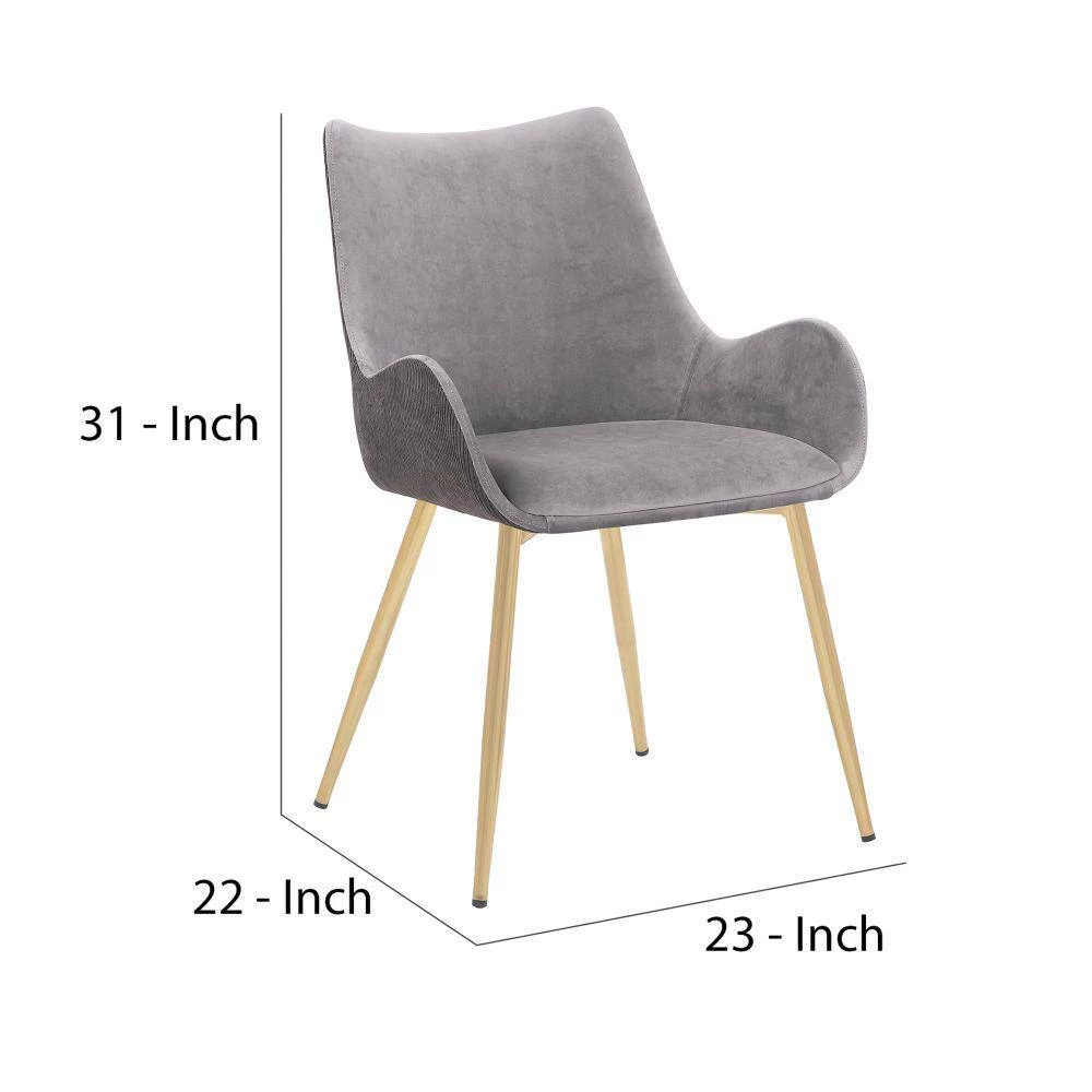 Gray Dining Chair with Sloped Arms and Metal Legs by Benjara 6 Gray Dining Chair with Sloped Arms and Metal Legs by Benjara - Image 6