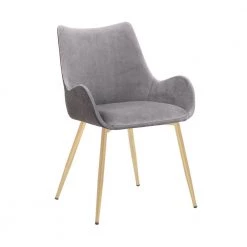 Gray Dining Chair with Sloped Arms and Metal Legs by Benjara